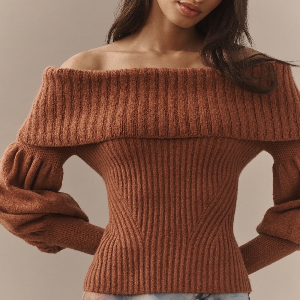 Anthropologie Tessa Off-the-shoulder Puff-Sleeve Sweater